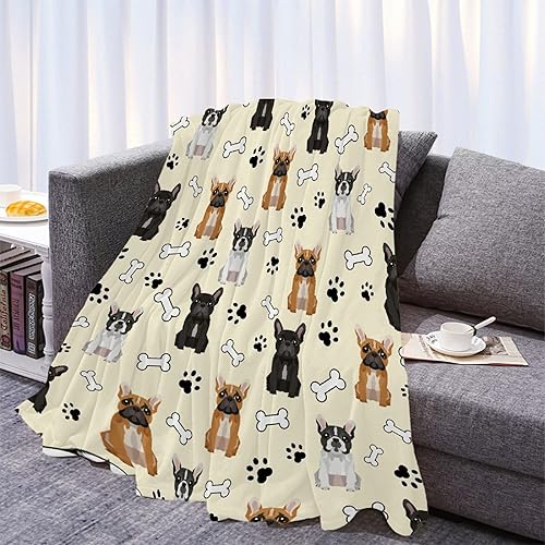Miniatura 2 de Manta de bulldog francés, manta de franela de felpa ultrasuave, cálida y acogedora, decoración del hogar para sofá, cama para todas las estaciones,