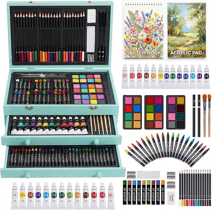 175-Pack Deluxe Wooden Art Set with Drawing Pads