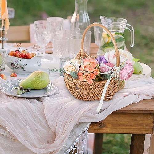 Miniatura 2 de Wnvivi Cesta de flores con asa, cesta de recolección de ratán, cesta de flores de mimbre tejida a mano, cestas de almacenamiento de huevos, cestas