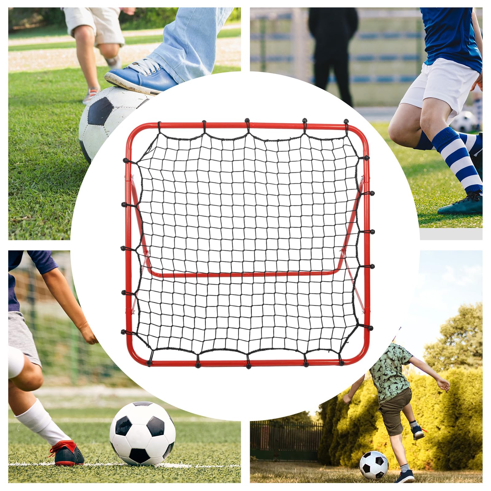 Porta di rimbalzo da calcio, 100 x 100 cm, parete di rimbalzo Kickback, dispositivo di allenamento portatile per allenamento di pass e tiro in giardino
