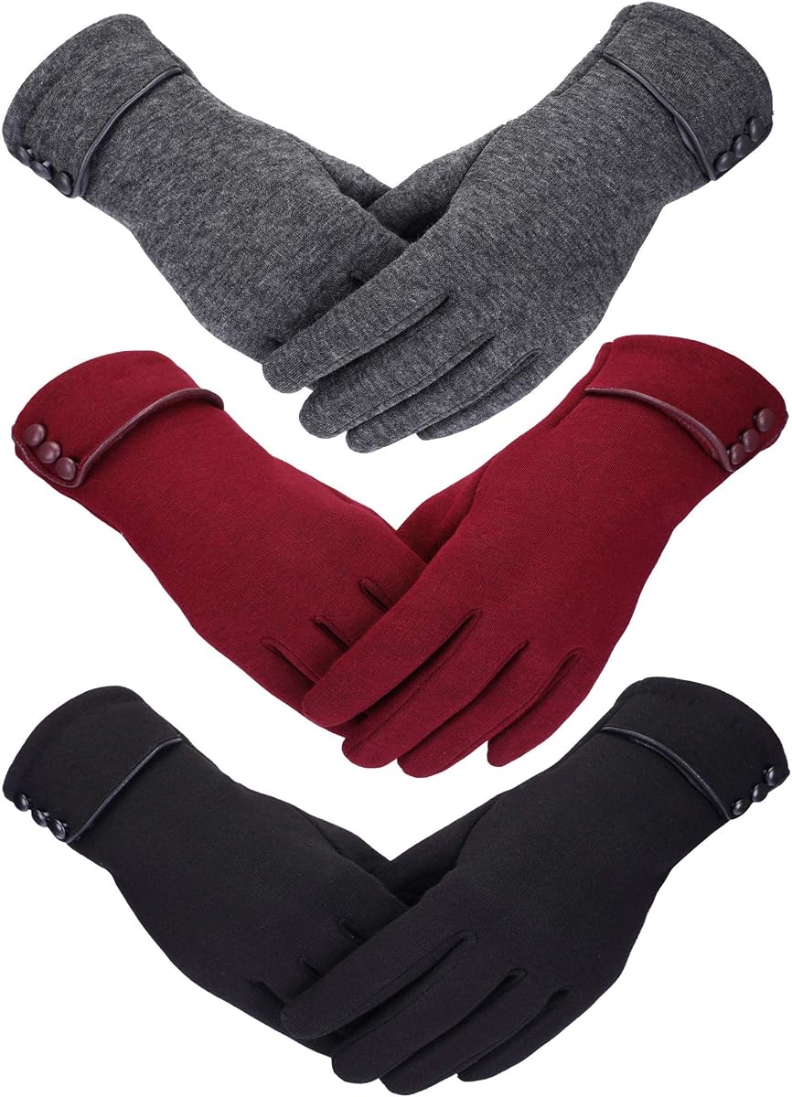 3 pares de guantes para mujer, guantes de invierno con pantalla táctil para enviar mensajes de texto, guantes resistentes al viento, forro polar cálido para clima frío