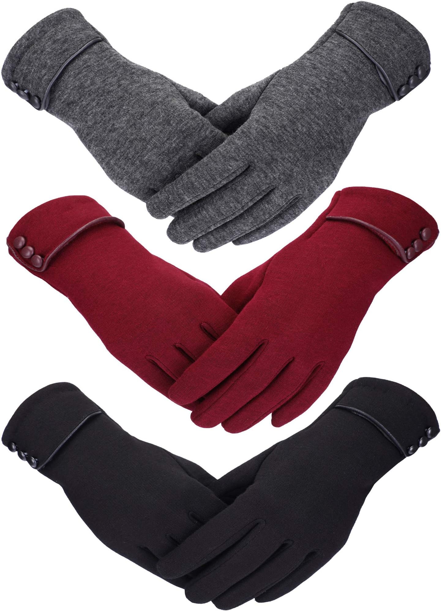 3 Pairs Womens Gloves Winter Touchscreen Texting Phone Windproof Gloves Warm Fleece Lined Cold Weather