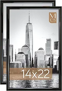 MCS Trendsetter 14x22 Poster Frame Black High-Gloss, Vertical & Horizontal Wall Hanging Large Picture Frame for Photos, Posters & Art Prints (2-Pack)