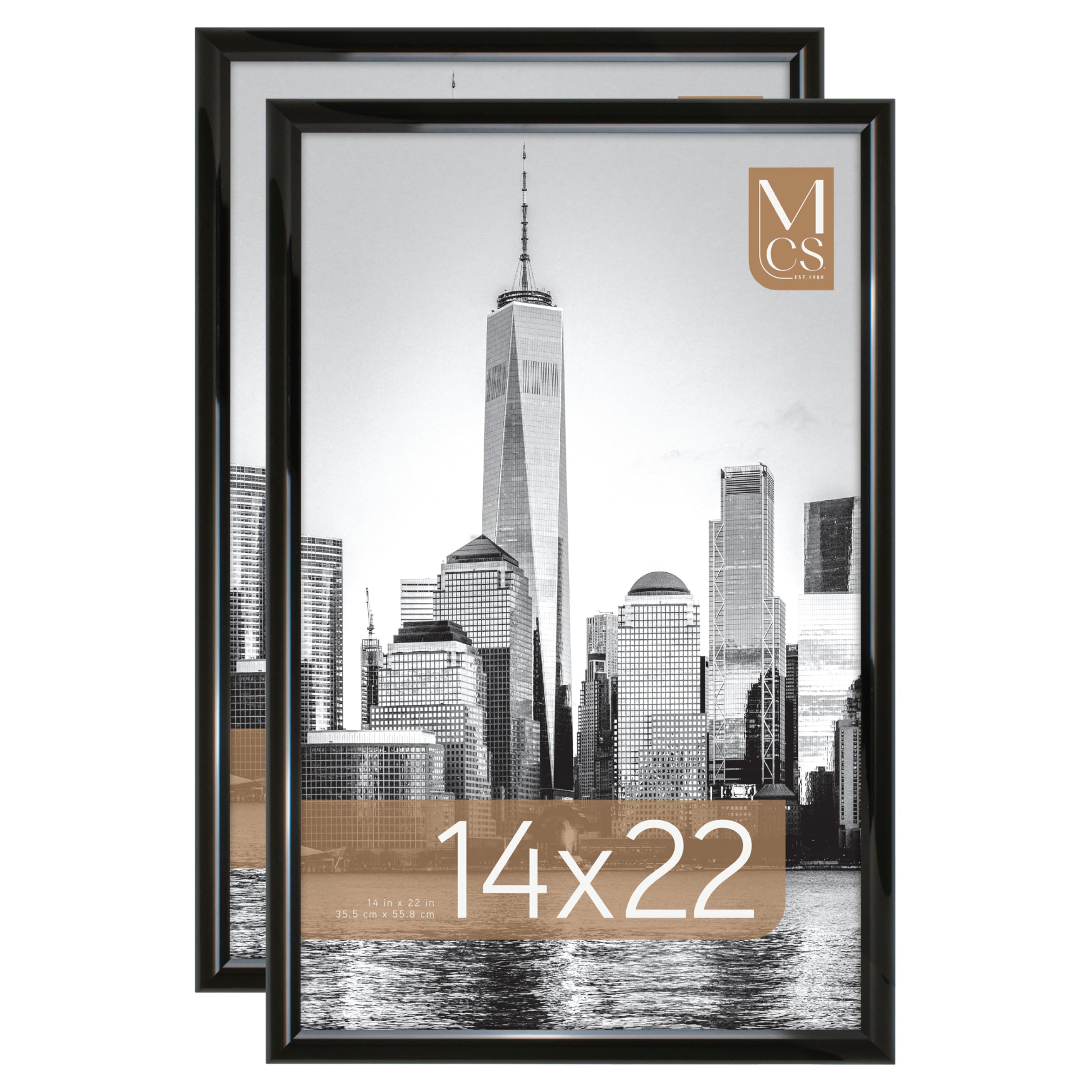 MCS Trendsetter 14x22 Poster Frame Black High-Gloss, Vertical & Horizontal Wall Hanging Large Picture Frame for Photos, Posters & Art Prints (2-Pack)
