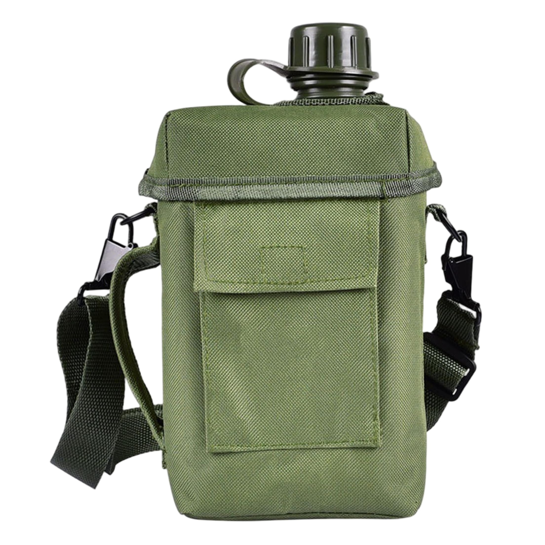Canteen Water Bottle With Strap, 2l Flat Portable Army Canteen Green
