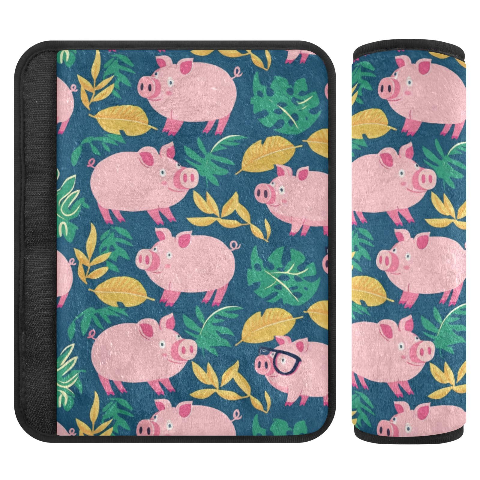 Seat Belt Covers 2 Pack Pink Cartoon Pigs Car Seat Strap Covers Super Soft Colorful Green Leaves Car Seat Neck Cover for Boys Girls Adults Babies S