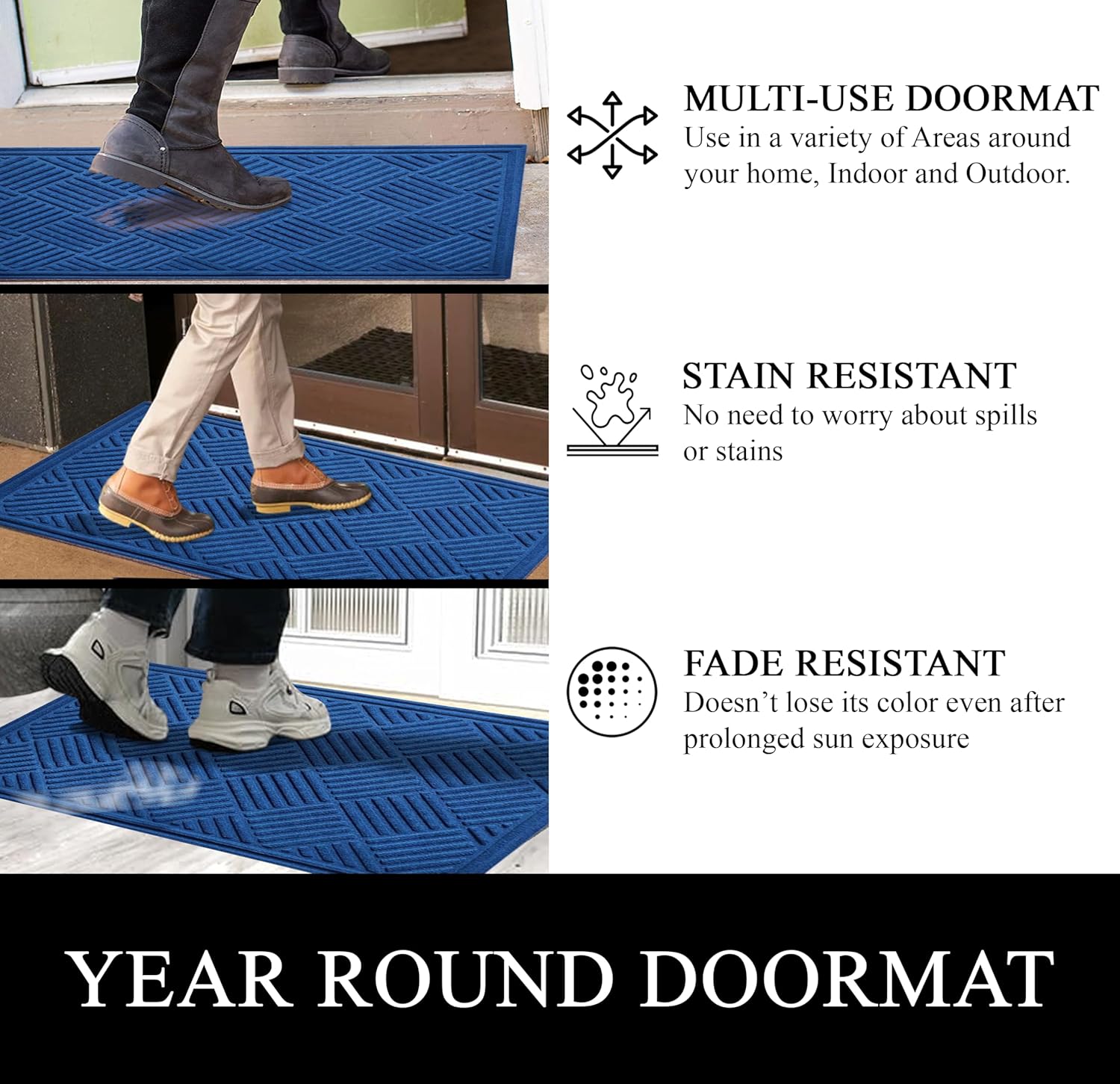 A1HC New Durable and Versatile Polypropylene Rubber Door Mat All Weather Inside Outside Door Mat Easy to Maintain for Entrance Back Doors, Patio, Garage (Blue, 24"x36")