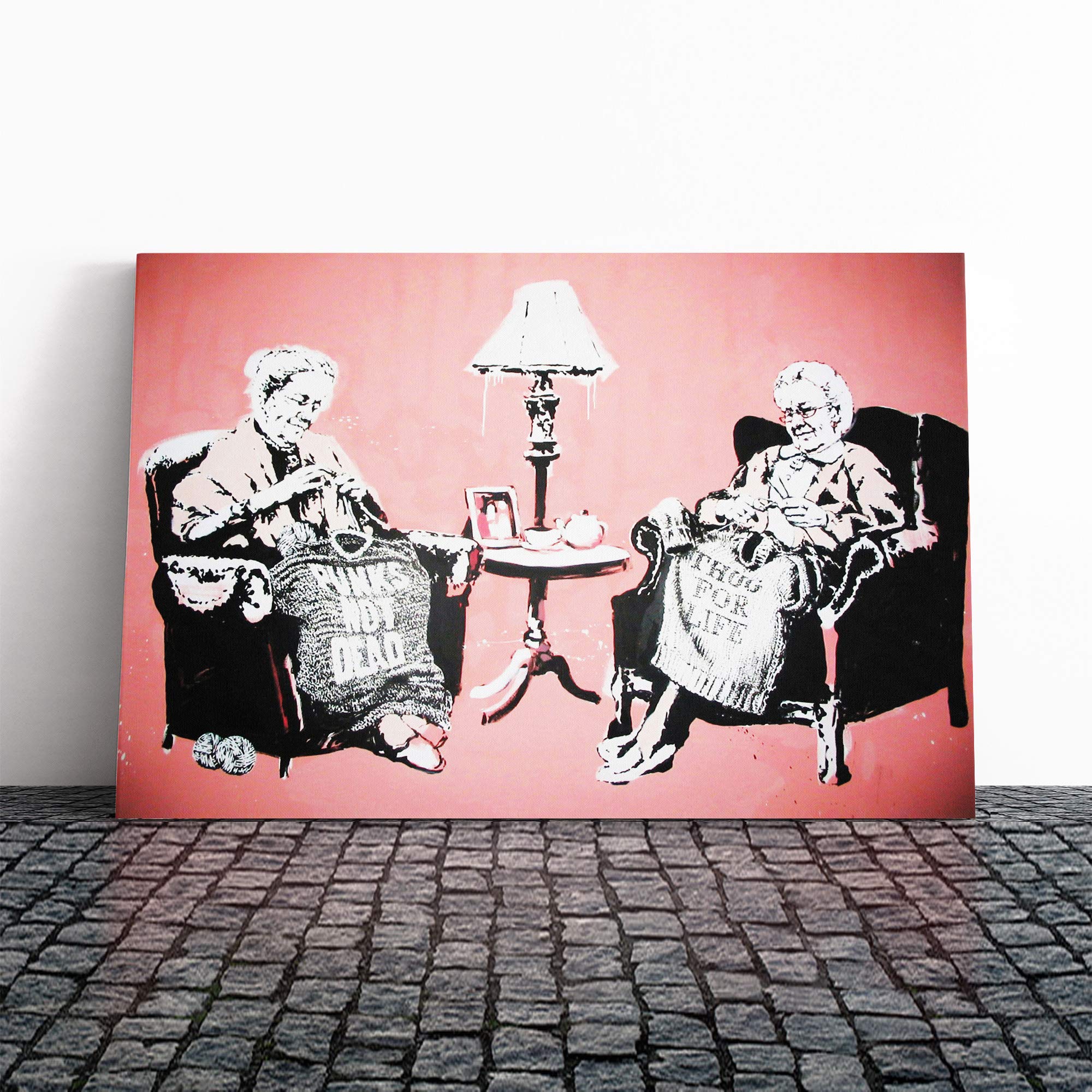 Banksy Postmortem Punks Not Dead Graffiti (1) Canvas Print | Gallery Wrapped 30mm Frame Wall Art | 30x20 inches | Ready to Hang | Eclectic Picture | Living Room Bedroom Lounge Office