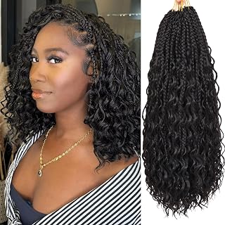 Eeanno Goddess Box Braids Crochet Hair 14 Inch 7 Packs Boho Hair for Women Pre Looped Crochet Box Braids with Curly Ends, 1B