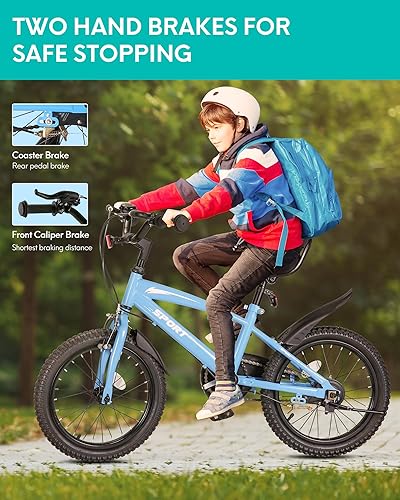 Miniatura 2 de BODIOO Bicicleta infantil para niños y niñas, bicicleta de 16 pulgadas con soporte de entrenamiento, marco resistente, asiento ajustable, freno de