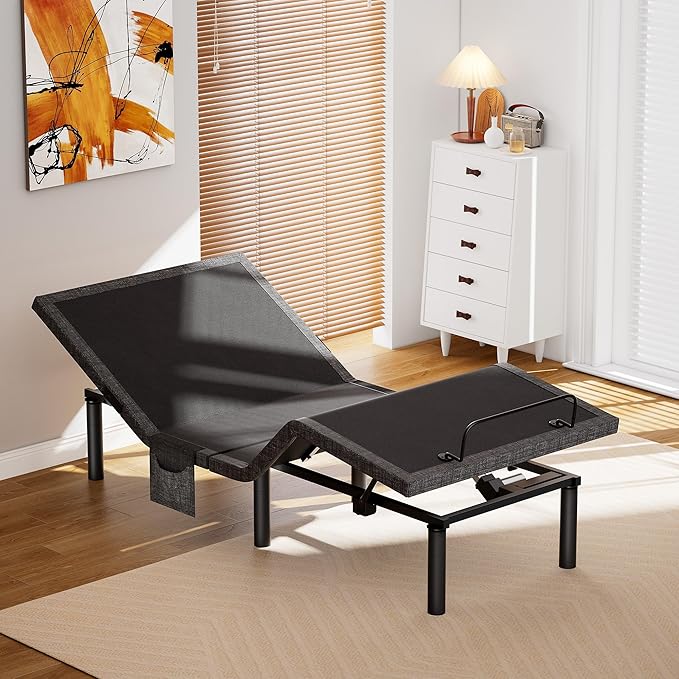 AMADA HOMEFURNISHING Adjustable Bed Frame, Twin XL Adjustable Bed Base with 4 USB Ports & Under-Bed Night Light, Head & Foot Incline, Electric Bed Frame with 4 Height Options, MSABB01B-TXL