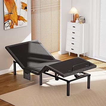 AMADA HOMEFURNISHING Adjustable Bed Frame, Twin XL Adjustable Bed Base with 4 USB Ports & Under-Bed Night Light, Head & Foot Incline, Electric Bed Frame with 4 Height Options, MSABB01B-TXL