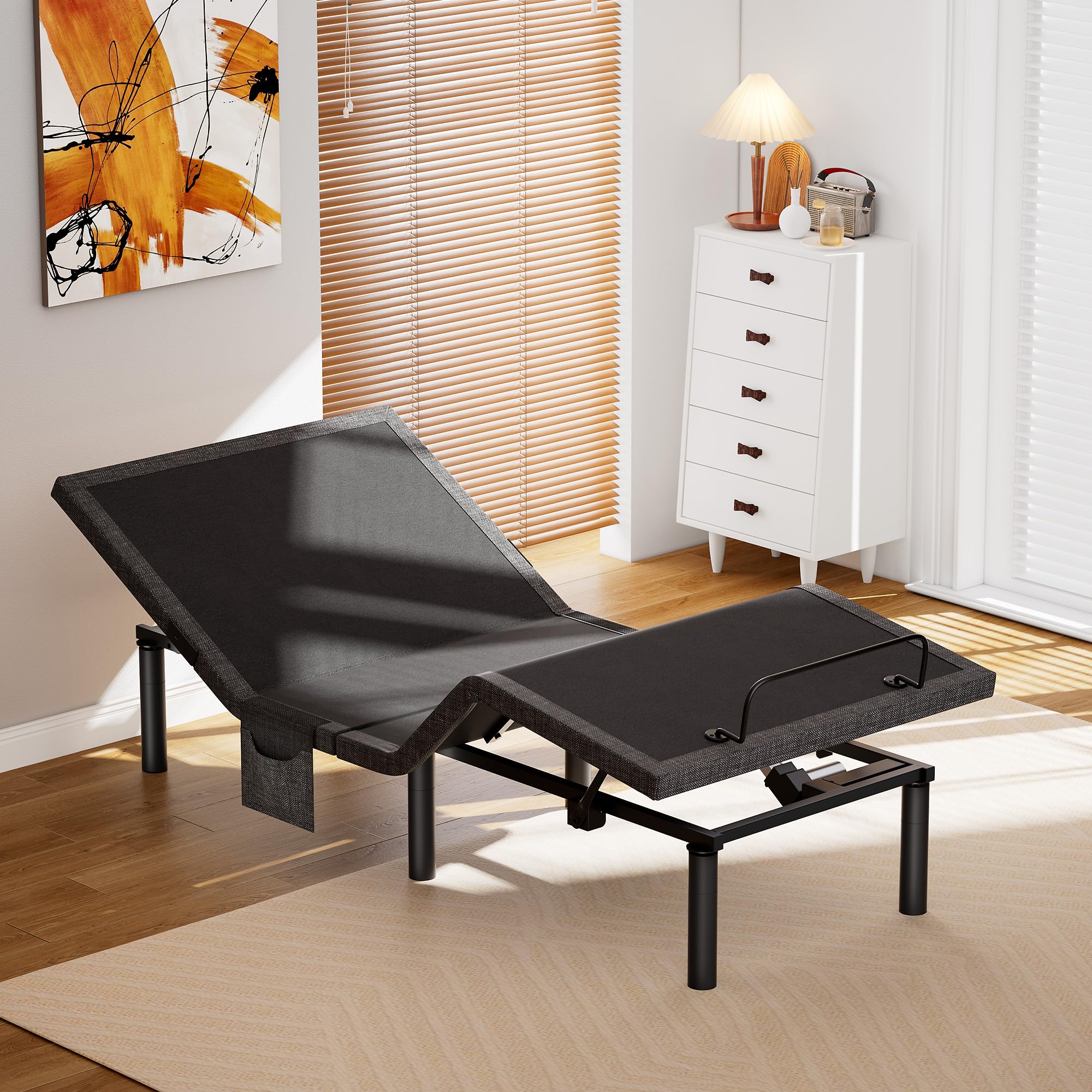 AMADA HOMEFURNISHING Adjustable Bed Frame, Twin XL Adjustable Bed Base with 4 USB Ports & Under-Bed Night Light, Head & Foot Incline, Electric Bed Frame with 4 Height Options, TXL