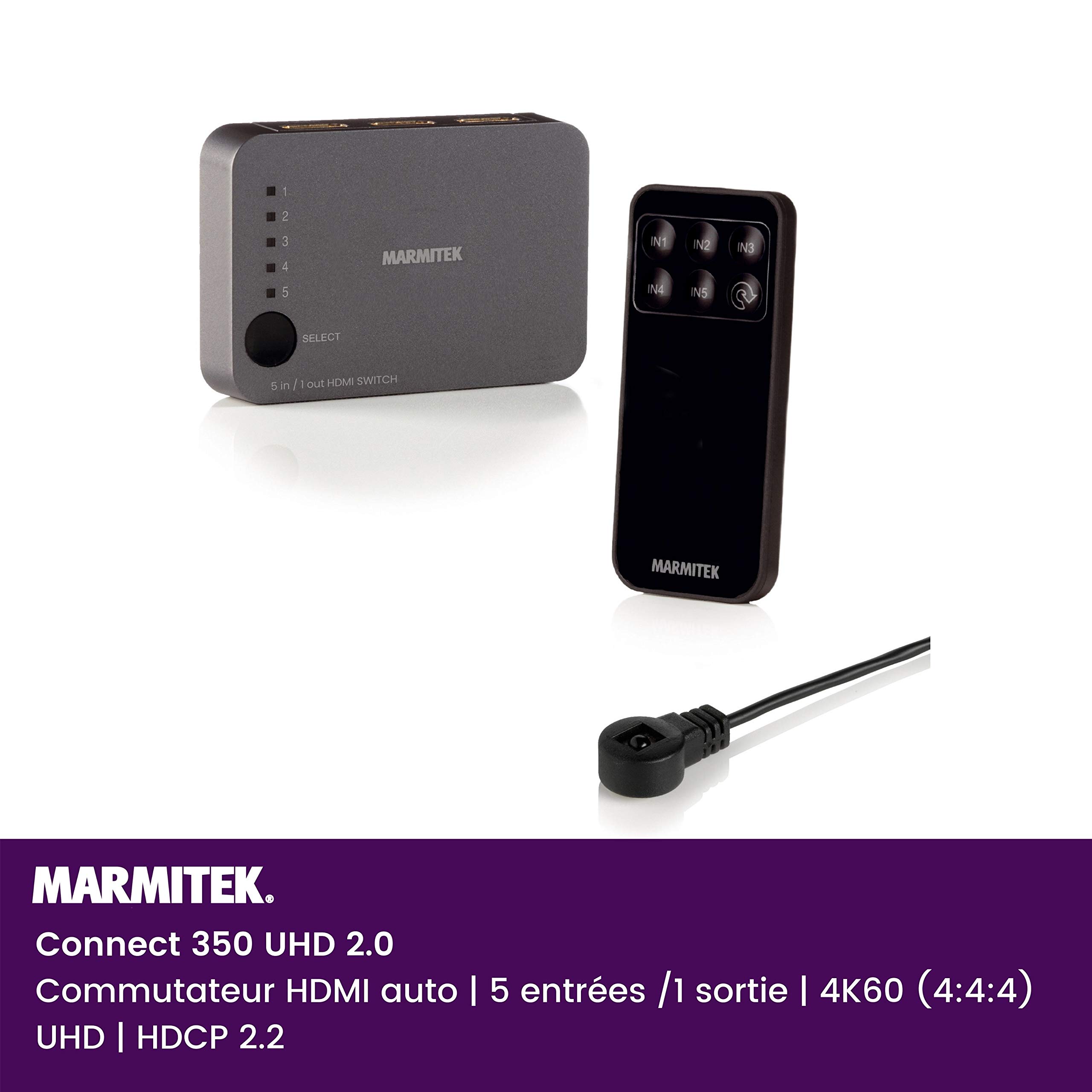 Marmitek Connect 350 UHD 2.0 - Switch HDMI 4K60 5 entrées 1 Sortie HDR