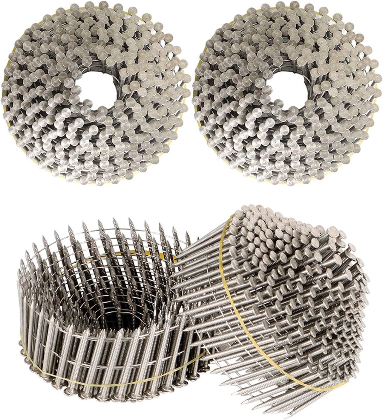 1200 Count Siding Nails Full Round Head Wire Collated 15-Degree 1-3/4 Inch x .090 Inch 304 Stainless Steel Coil Siding Nail. Adapted to Gun Type CN55/CN57.