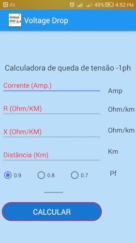 Calculadora de queda de tensão elétrica