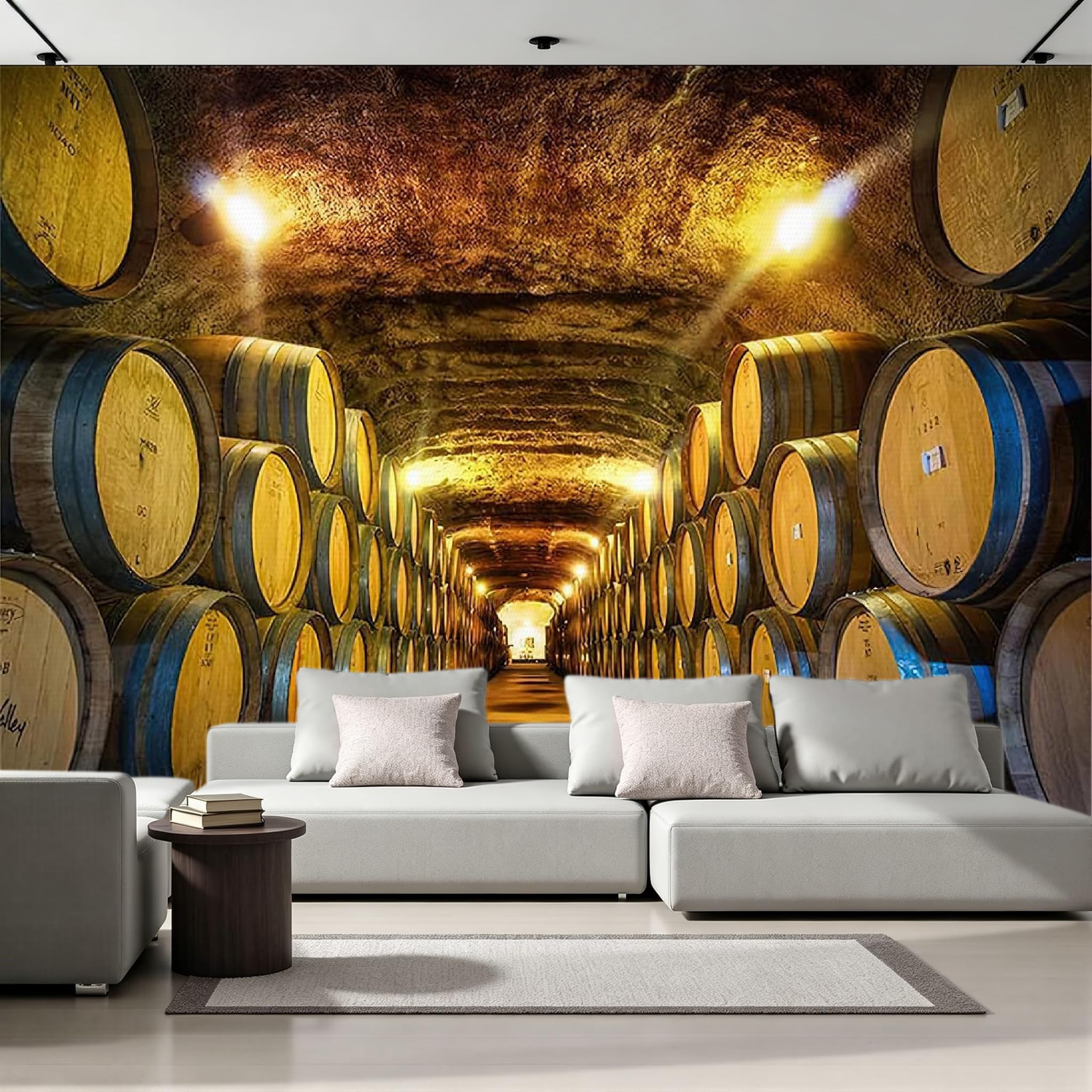 Papier peint panoramique cave à vin 3D intissé 300x256cm pour salon