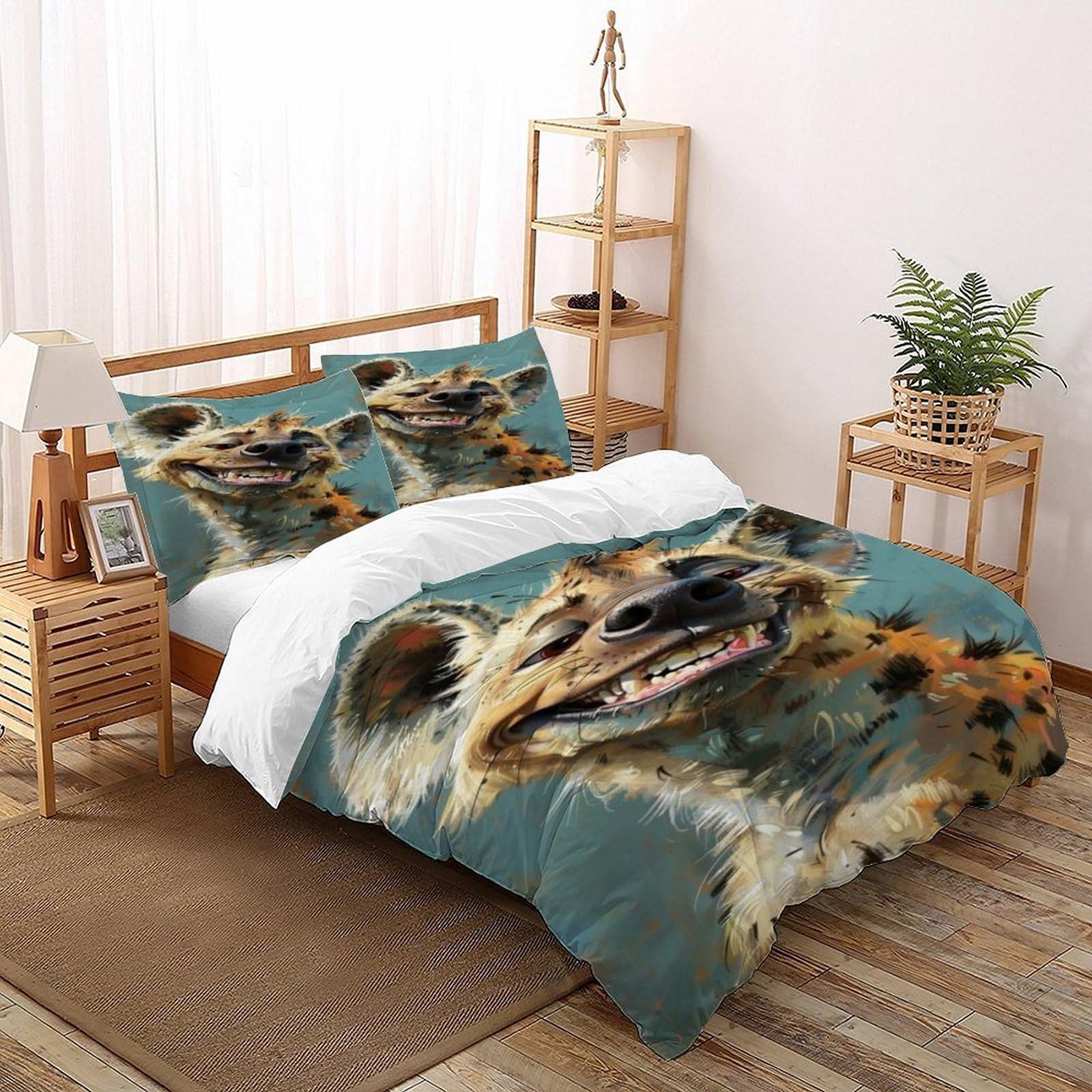 Housses de couettes 3 pièces hyène 3D literie microfibre respirante super king 260x220cm