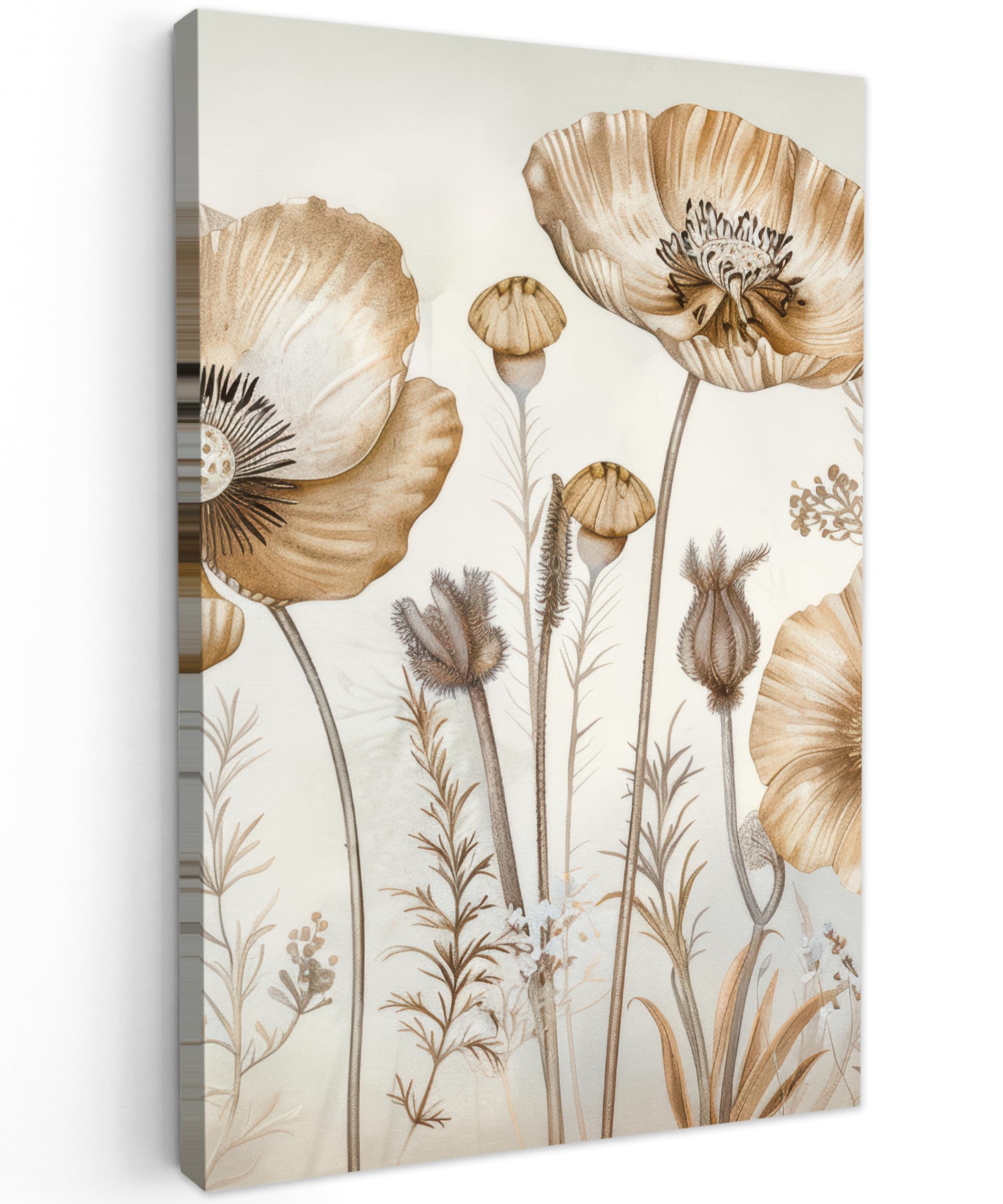 MuchoWow© Canvas Wall Art 31"x47" / 80x120 cm Decor Paintings Prints framed on Canvas Decorations Wallart Flowers - Beige - Nature - Illustration