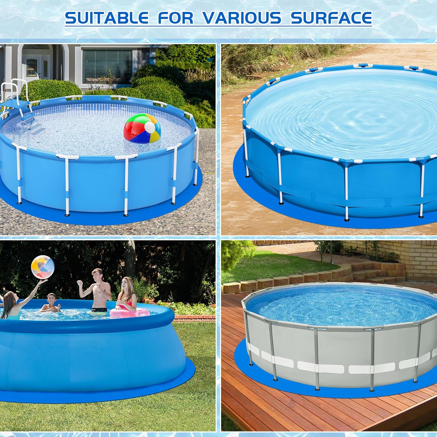 15 Ft Pool Liner Pad for Round Above Ground Pools, Thickened Pool Mat Tarp for Under Pool, Dual-Color Pool Ground Pad Cloth Floor Mat for Pool Bottom, Puncture Protection & Extend Liner Life