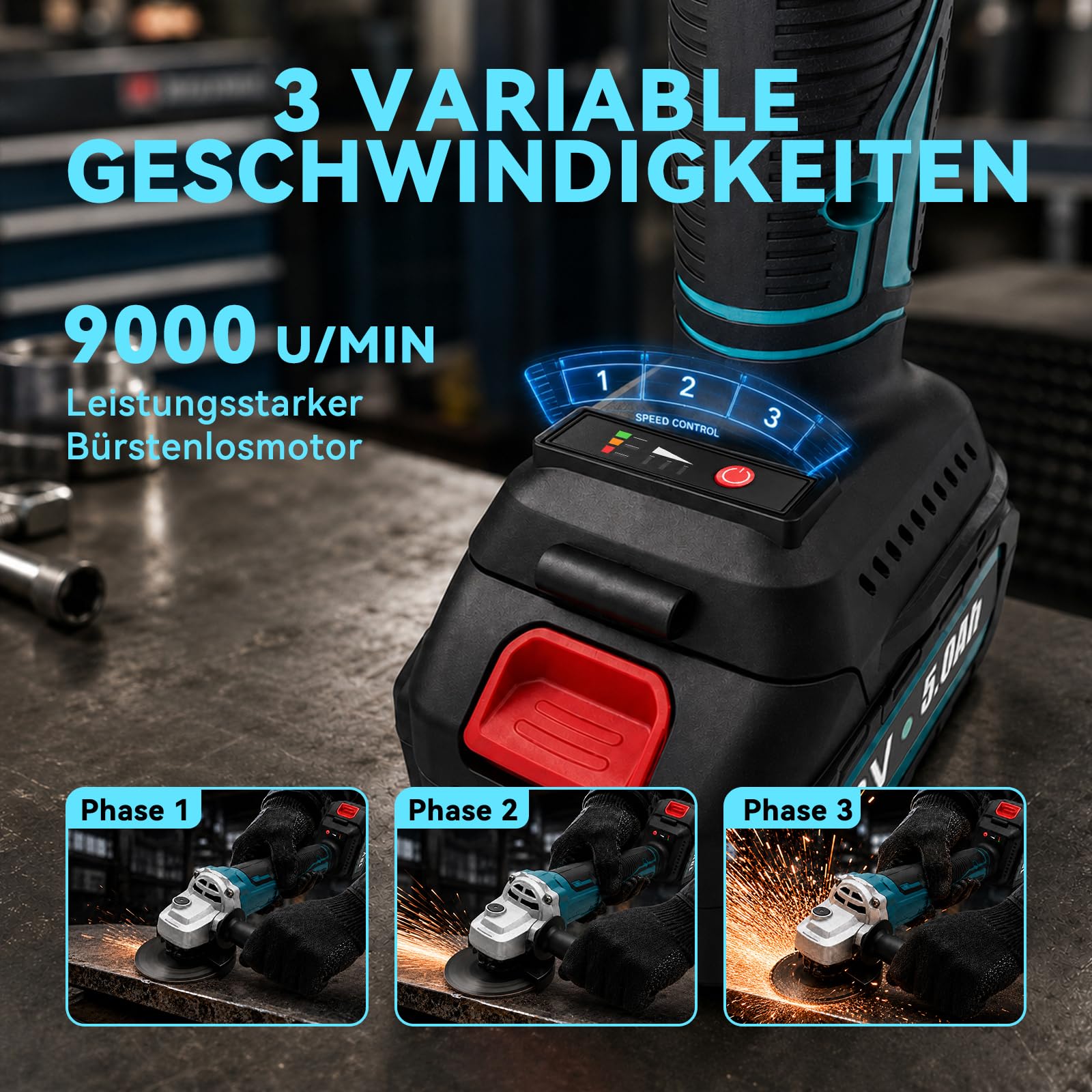 Akku Winkelschleifer Set 125mm Kompatibel mit Makita 18V Akku