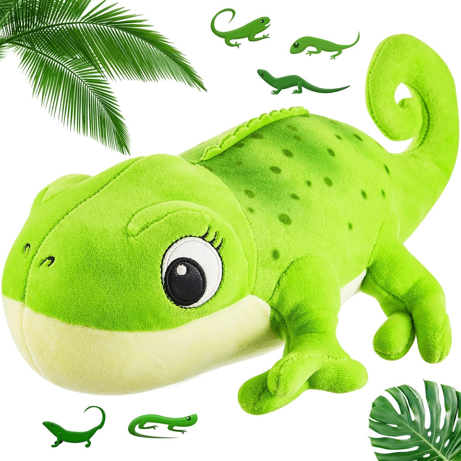 Chameleon Plush Toy, Stuffed Animal 11.8 Inches Green Large Cute Chameleon Plush Super Soft Cute Cuddly Pillow Cushion Plushies Stuff Dolls Stuffed Toy Gift for Boys and Girls Party Festival Supplies
