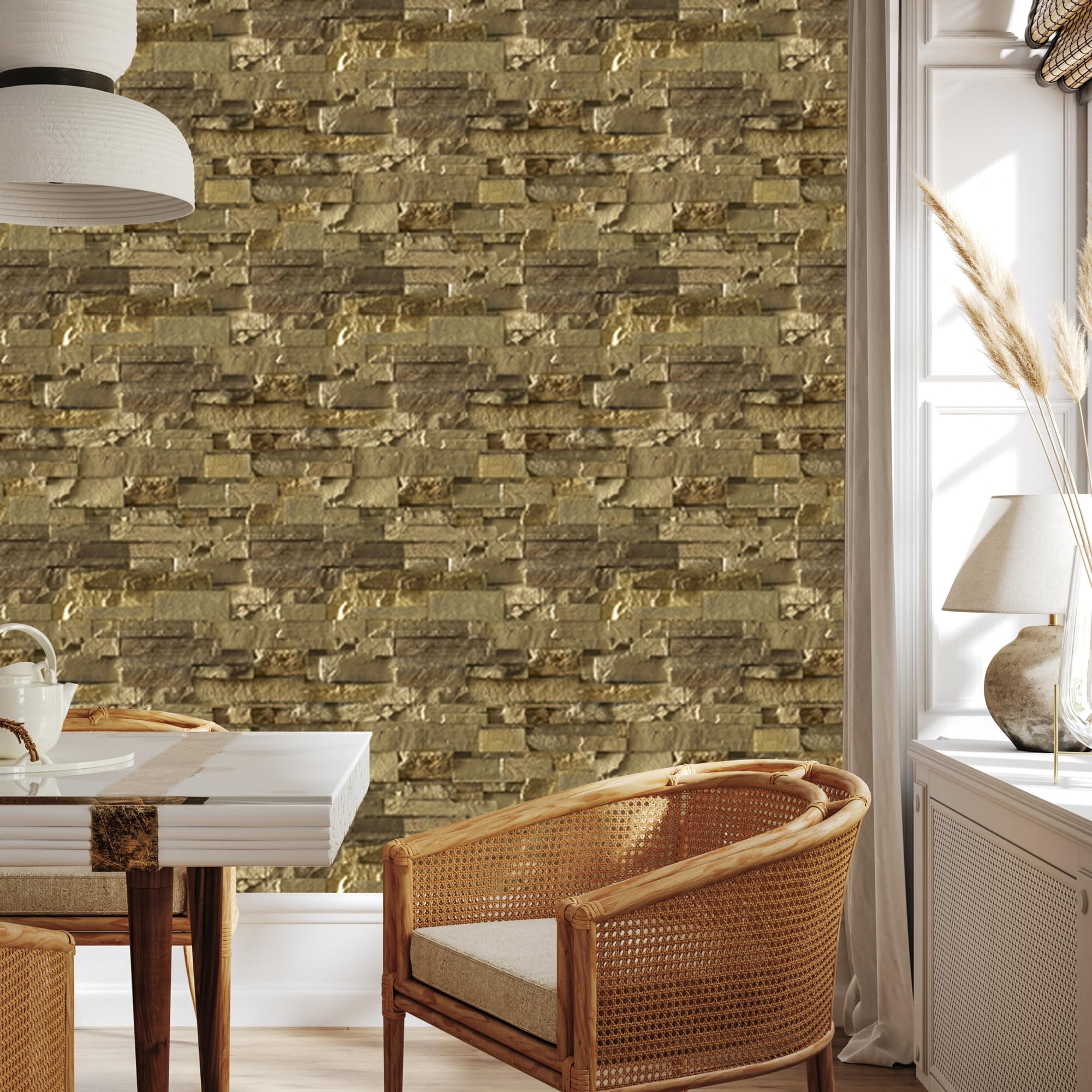 Decoración de Pared, Ladrillos de piedra con efecto 3D, 50 x 1000 cm