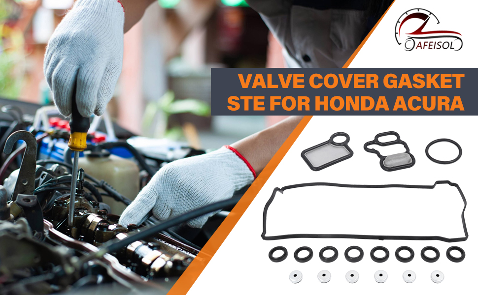 Image of VS50614R Valve Cover Gasket Set Compatible with 2002-2015 Accord Civic CR-V Element Crosstour (VS50614R & 15845-RAA-A01 VTEC Gasket)