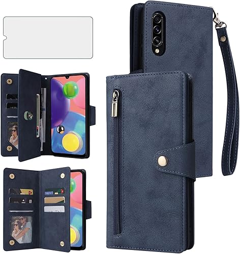 Asuwish Funda de teléfono para Samsung Galaxy A70, funda tipo cartera y protector de pantalla de vidrio templado, soporte para tarjeta de crédito,