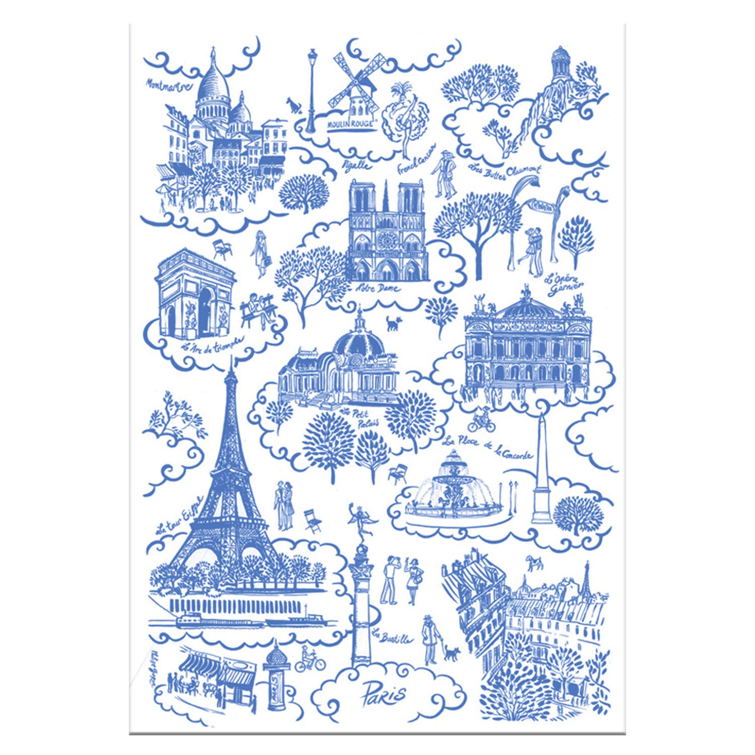 Torchons & Bouchons, Paris Toile De Jouy Blue (Joys of Paris) Printed Kitchen/ Tea Towel, 19" X 28", 100% Cotton, Made in France