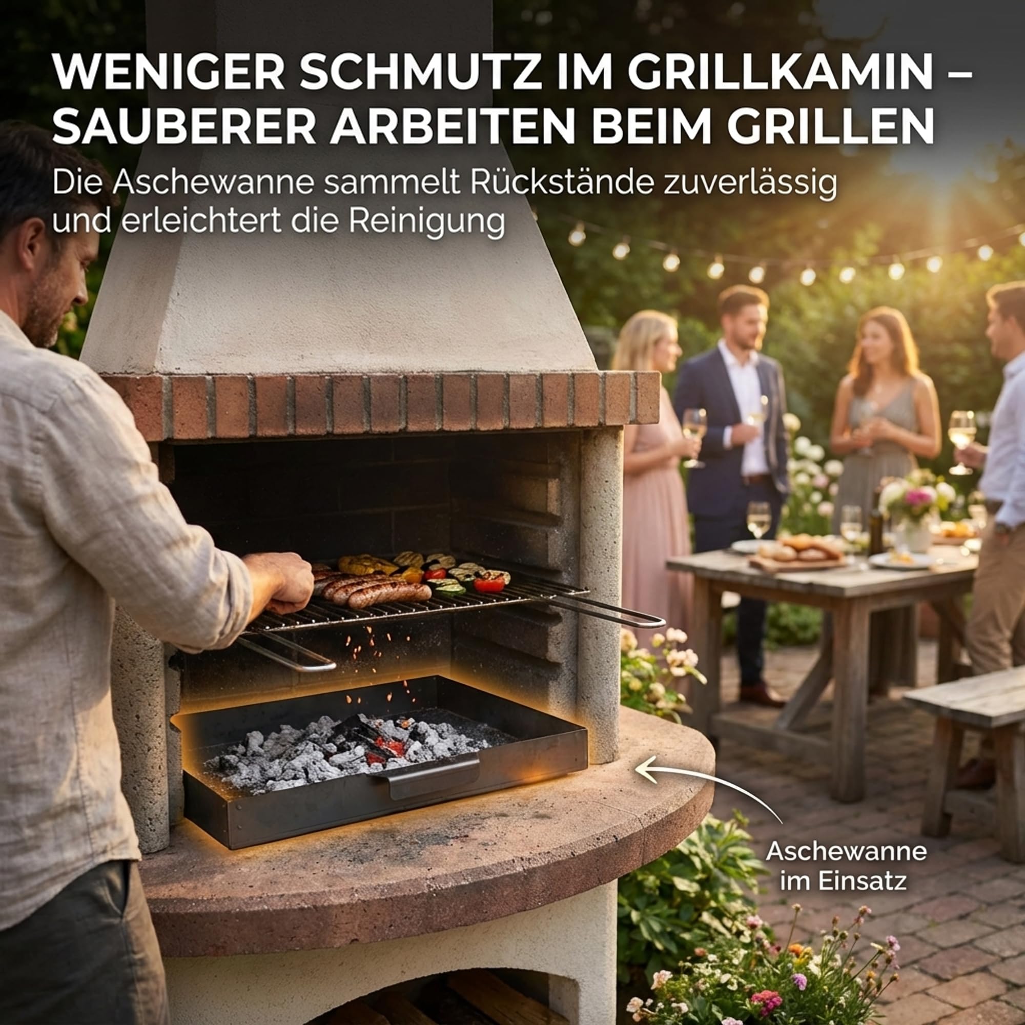 EWH Aschekasten per barbecue in acciaio CorTen resistente alle intemperie/estetica ruggine (49 x 34 cm) Contenitore per cenere/cenere per barbecue a esterno Camino esterno