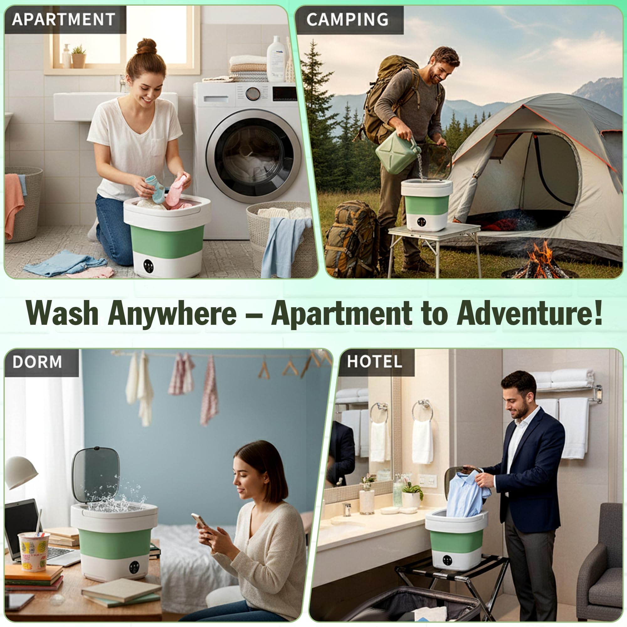 16L Portable Washing Machine with Spin Basket 3 Wash Modes Timer - Collapsible, Portable Clothes Washer for Travel Apartment Camping Dorm Hotel - Deep Cleaning Mini Washer Compact Washing Machines — view 6