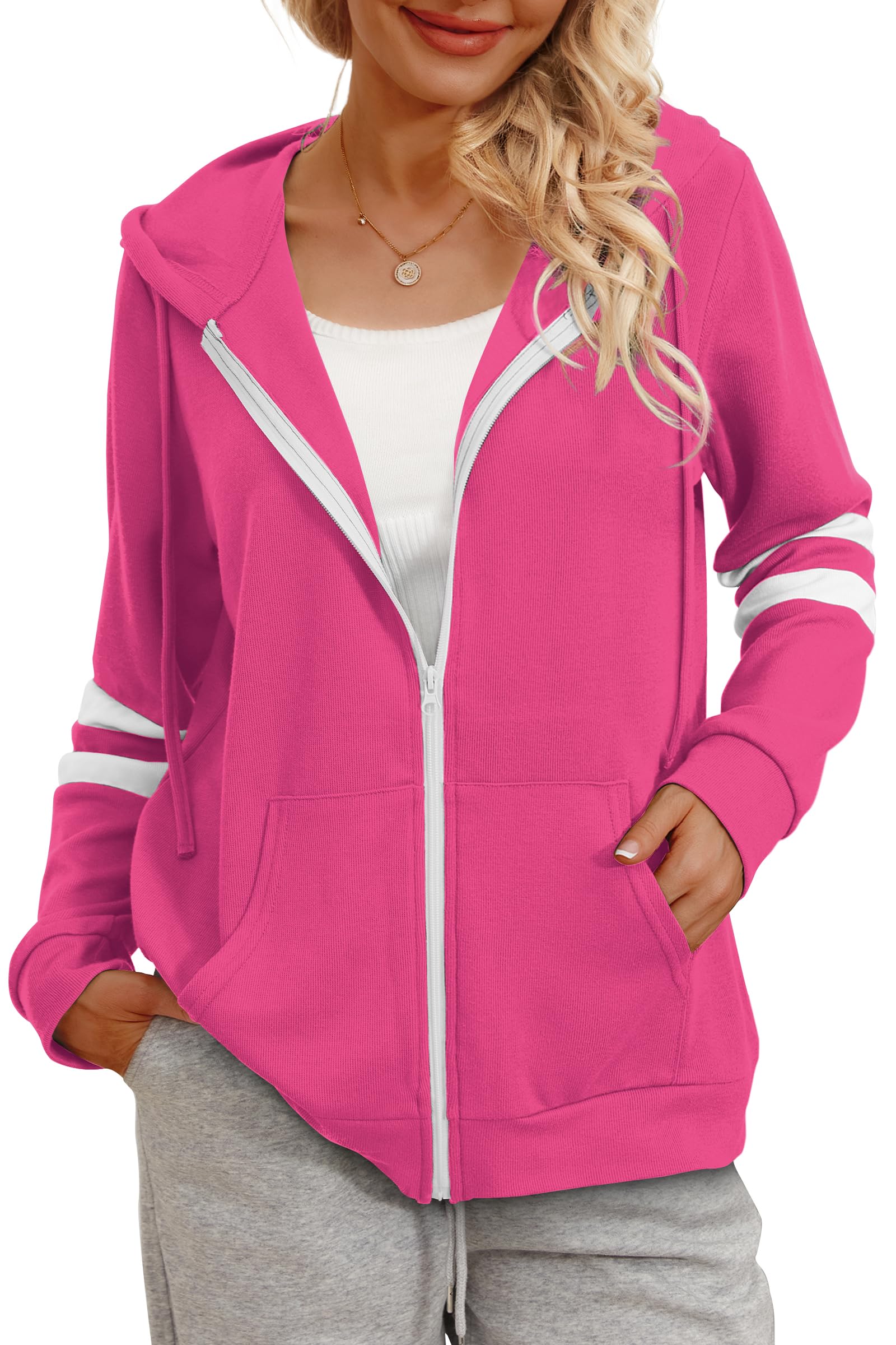 Bofell Womens Active Long Sleeve Zip Up Hoodies with Pocket Hooded Sweatshirts Jackets