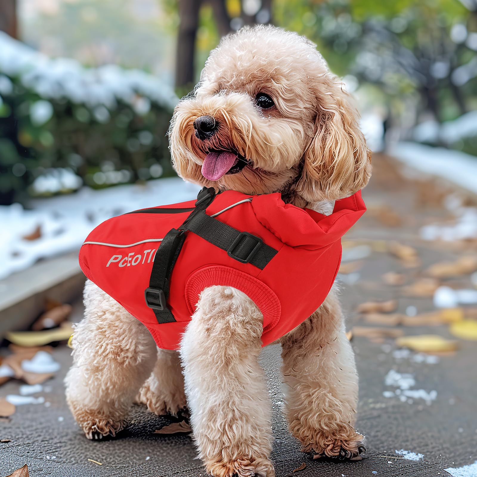 PcEoTllar Manteau imperméable pour Chien de Petite Taille, Veste Chaude réfléchissante avec Harnais pour l'hiver, Costume de Ski, Pull pour Chien, en Coton, Rouge, Taille M