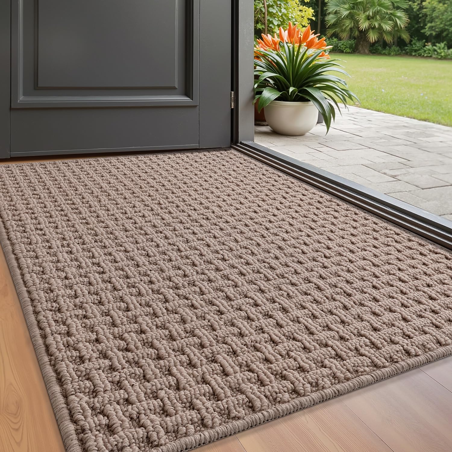 LUMI Washable Door Mat Indoor Entrance 43 x 80 cm, Absorbent Mats, Beige