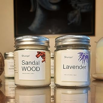 Shunya Scented Candles (55 Hours) (100% Soy Wax)- Handcrafted | Smoke-Free Candles for Home & Gift Sets (Lavender + Sandalwood)