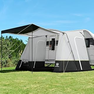 EVER ADVANCED Vorzelt Wohnwagen 350x260x245cm für Wohnmobil mit 2 Fenstern Seitentüre, großerer Tür als Dach, Reisevorzelt PU 3000mm wasserfest geeignet für Reise, Familie zusammen, Camping