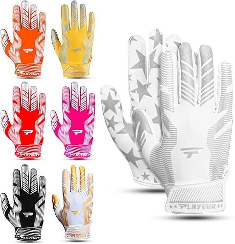 PLAYUER Star PRO 3.0 Football Gloves with GripPro Technology Extra Tacky Silicone Palm Receiver Lightweight, Perforated and Skin fit Stylish Adult