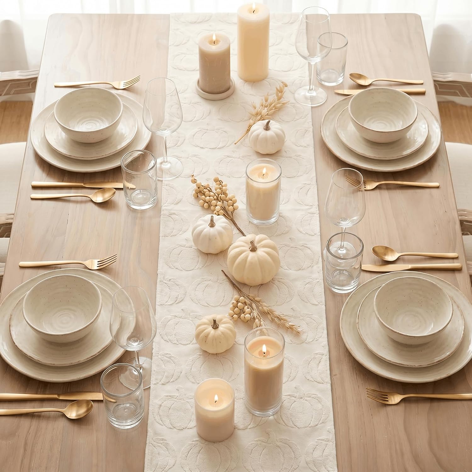 Artoid Mode Beige Soft 3D Jacquard Fall Table Runner 13x72 Inch