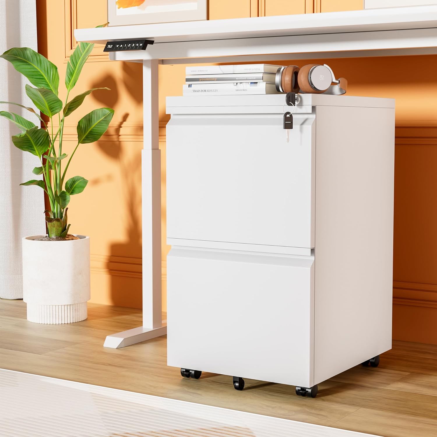 INTERGREAT 2-Drawer Mobile File Cabinet with Lock, White