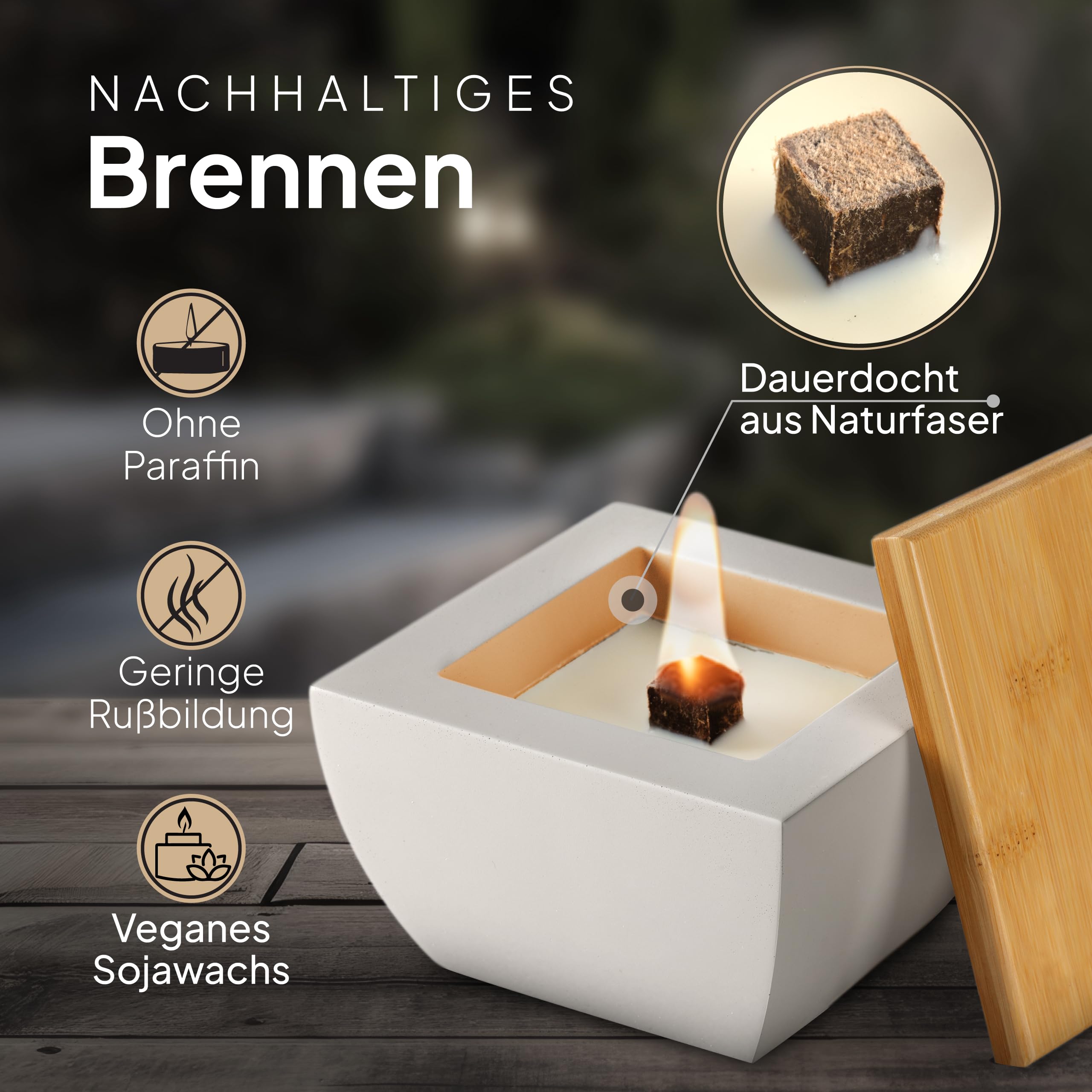 Wachsfresser Kerzenfresser Outdoor Betonkerze Tischkamin Deko Beton Bambus