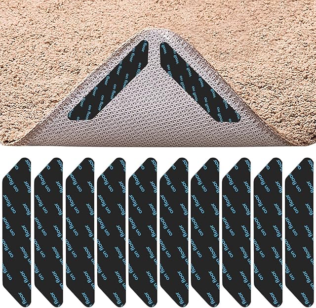 LICQIC Pack Of 10 Rug Grips, Anti-Slip and Reusable Rug Grippers for Laminate Floor, Washable Carpet Stickers for Rugs, for All Kinds Of Rugs