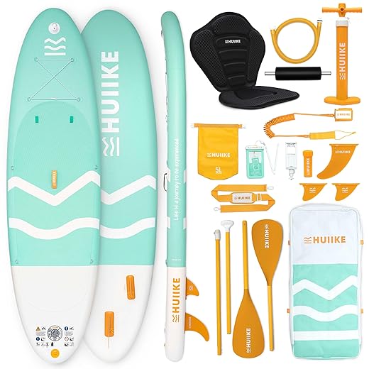 HUIIKE Adult Inflatable Paddle Board with Accessories Included, Paddle, Fins, Pump, Stand Up Paddle Board Great Stability and Resistance. 305 x 84 x 15 cm, Up to 130 kg