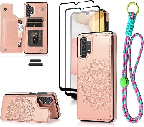 Funda tipo cartera para Galaxy A32 (5G) de 6.5 pulgadas con tarjetero y diseño de mandala en relieve de piel sintética con doble cierre magnético,