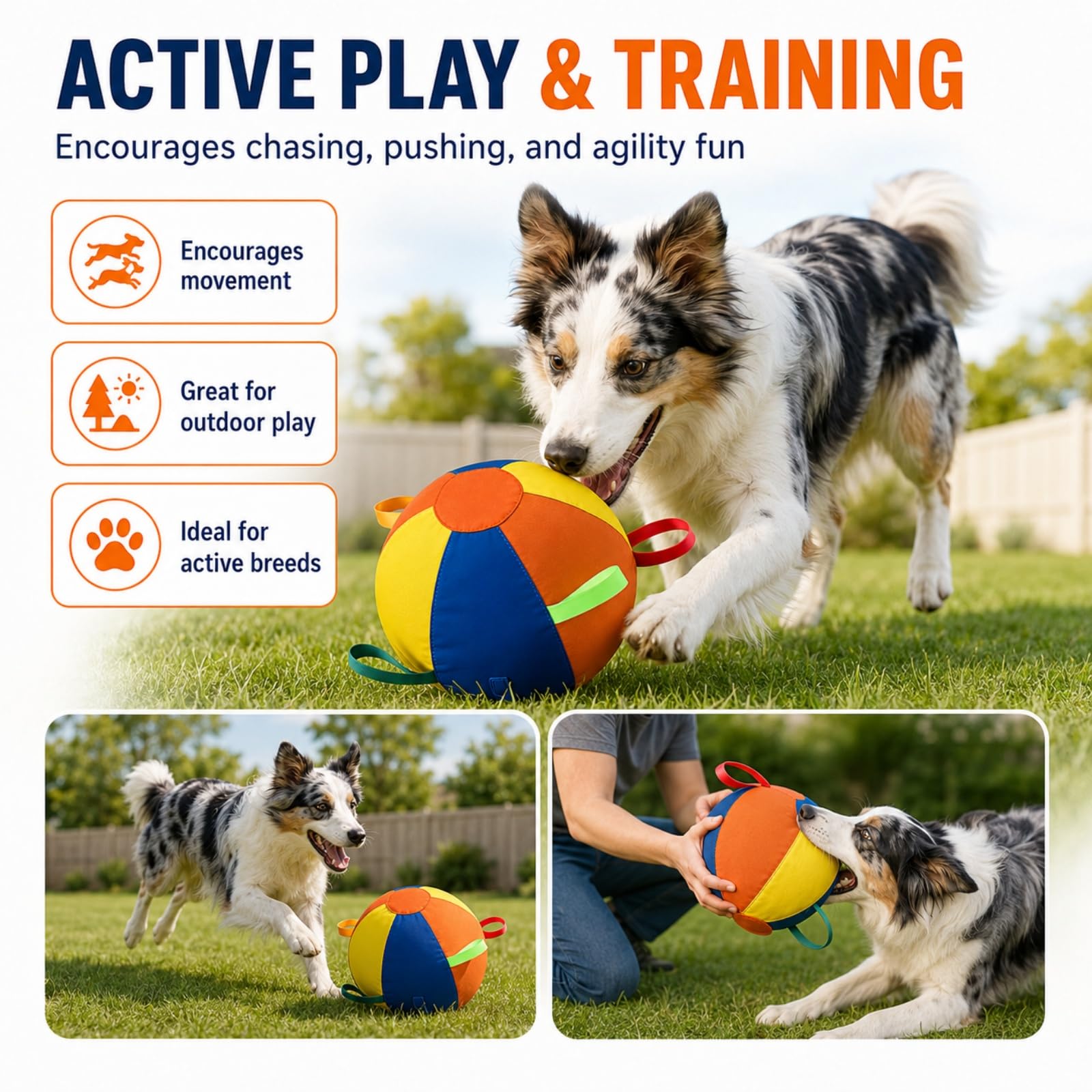 Generisch Herding Ball für Hunde – Interaktiver Hundespielzeugball für Aktive Hütehunde & Große Rassen, Bissfestes Trainingsspielzeug für den Täglichen Gebrauch (D, M(45cm))