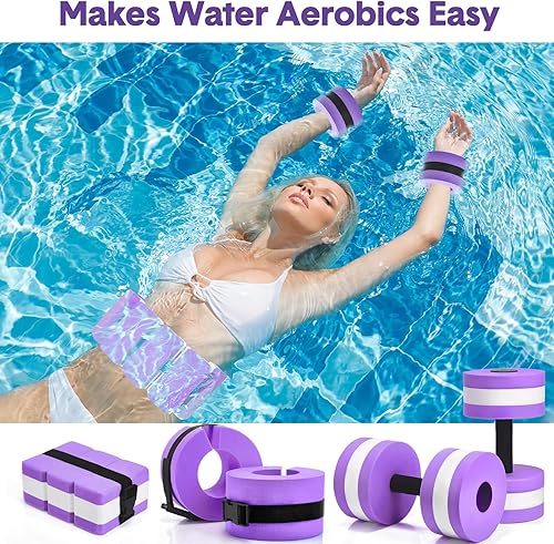 Miniatura 6 de Juego de 5 ejercicios acuáticos que incluye 2 pesas de natación en el tobillo, 2 mancuernas ligeras para ejercicio acuático y cinturón de natación,