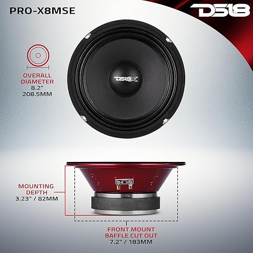Miniatura 67 de DS18 PRO-X6.4M - Altavoz de 6.5 pulgadas, rango medio, bala de aluminio roja, 500 W máximo, 250 W RMS, 4 ohmios, altavoces de puerta de audio