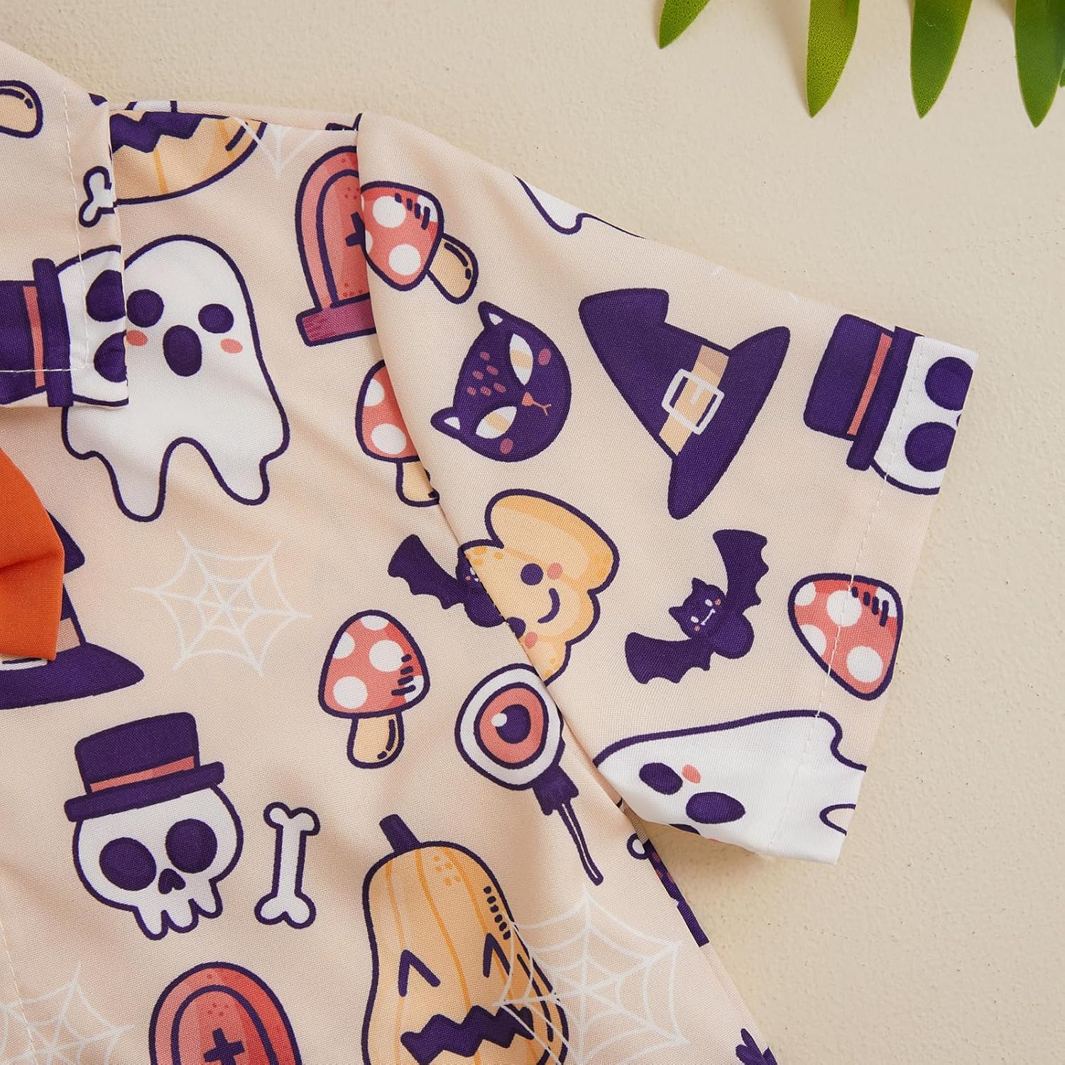 Rtnnsbbfcm Toddler Baby Boy Halloween Outfit Short Sleeve Bow Tie Pumpkin Ghost Button Down Shirt Top Shorts 2Pcs Set - Image 5