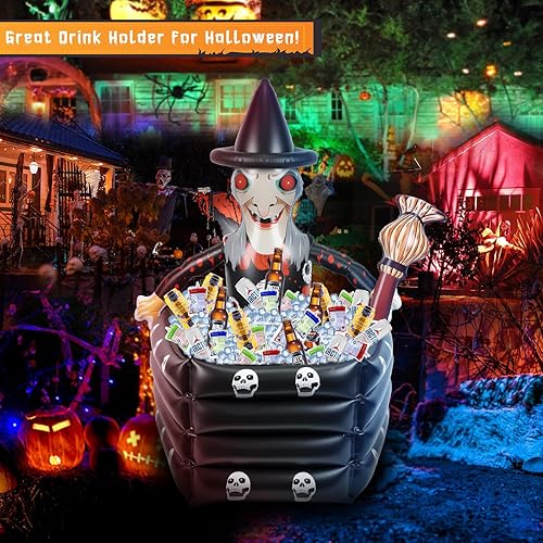 Miniatura 6 de Enfriador inflable de Halloween, enfriador de bebidas grande de Halloween para fiesta de Halloween, 43 pulgadas, brujas, ataúd inflable, barra de