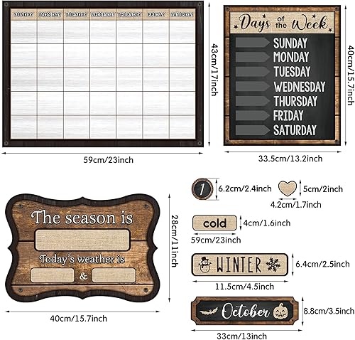 Miniatura 2 de Tenare Juego de tablones de anuncios con calendario, calendario de estaciones, tabla de anuncios CTP y exhibición de aula con calcomanías para la